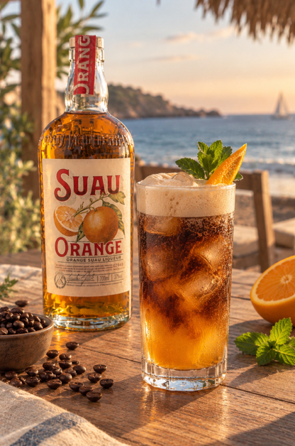 Zurück in den Alltag mit Suau: Suau Afterwork, der Cocktail mit Brandy Suau Orange, Kaffee und Kohlensäure für den mediterranen Spätnachmittag